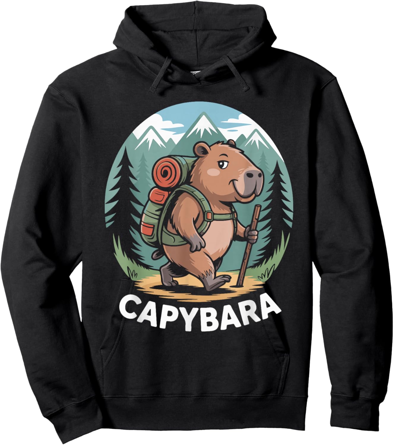 Cute Capybara Hiking Adventure Backpack Forest Animal Funny Hoodie - Hoodie | Black