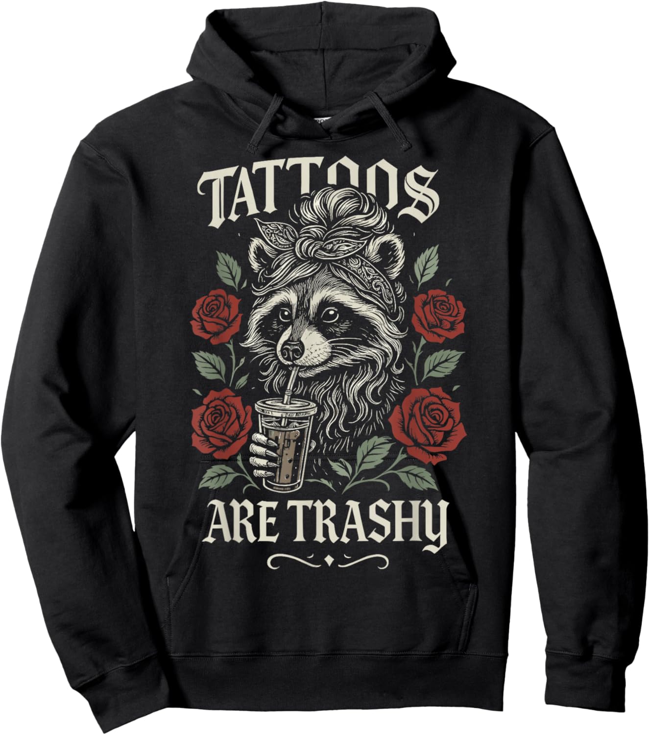 Funny Tattoo Raccoon Trash Panda Design Retro Inked Animal Hoodie - Hoodie | Black