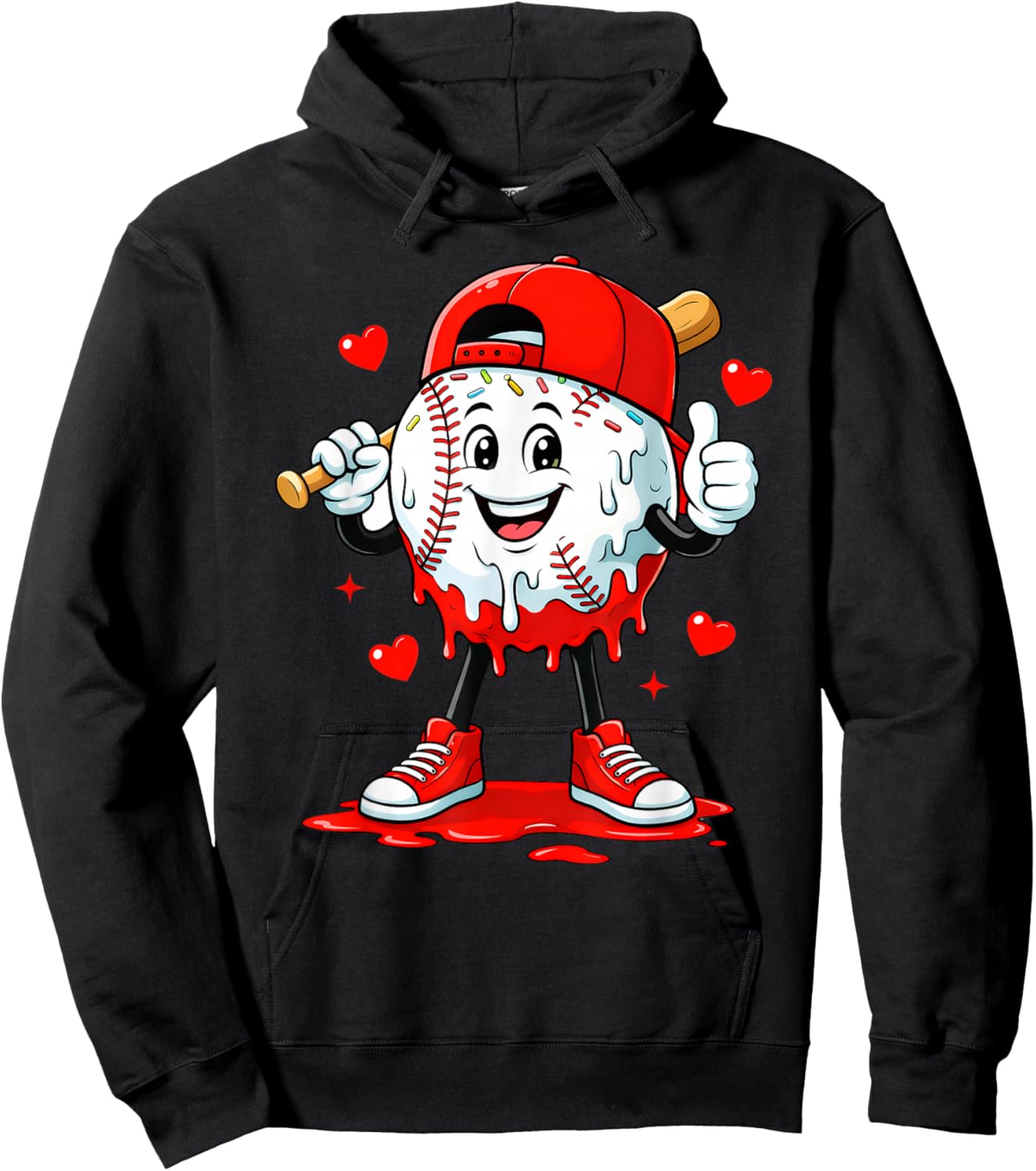 Valentine Funny Baseball Heart Sports Men Boys Kid Hoodie - Hoodie | Black