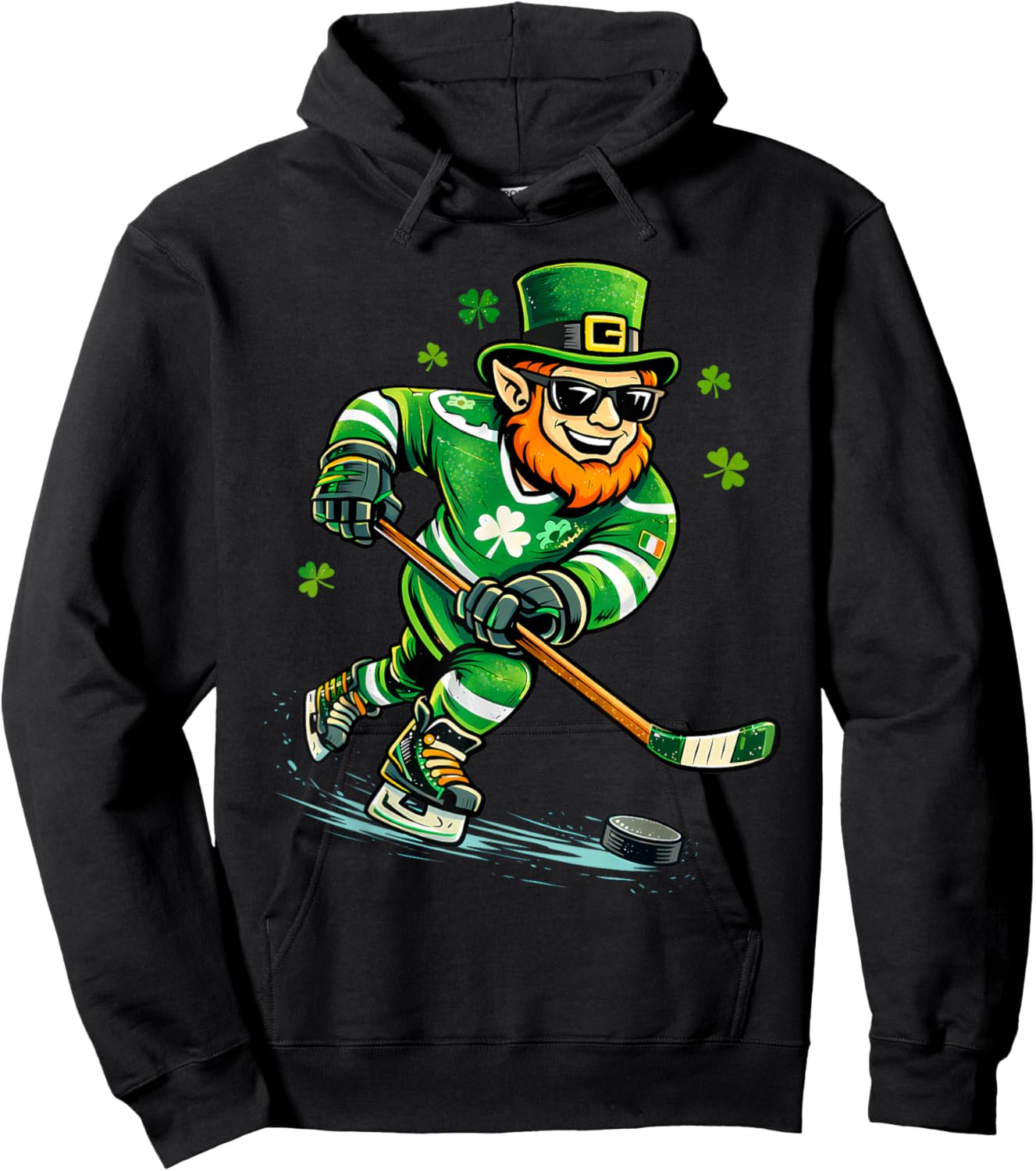 Leprechaun Play Hockey Funny St Patrick's Day Men Kid Boys Hoodie - Hoodie | Black