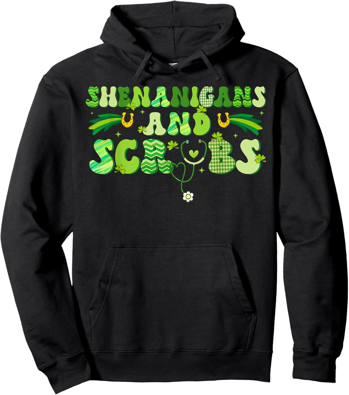 Saint Patrick's Day Shenanigans Scrubs Green Shamrock Nurse Hoodie - Hoodie | Black
