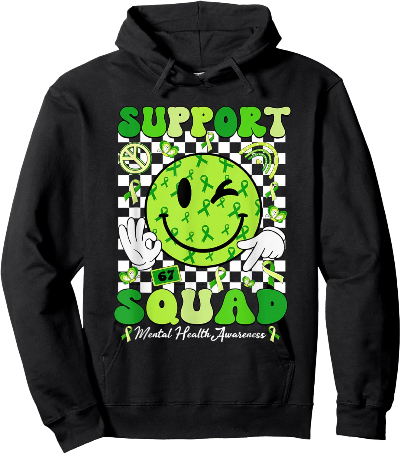 Support Squad Mental Health Matters Awareness Green Ribbon Hoodie - Hoodie | Black