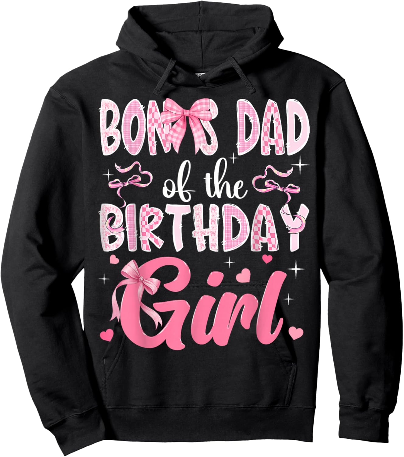 Bonus Dad of The Birthday Girl Pink Coquette Bow Family Hoodie - Hoodie | Black