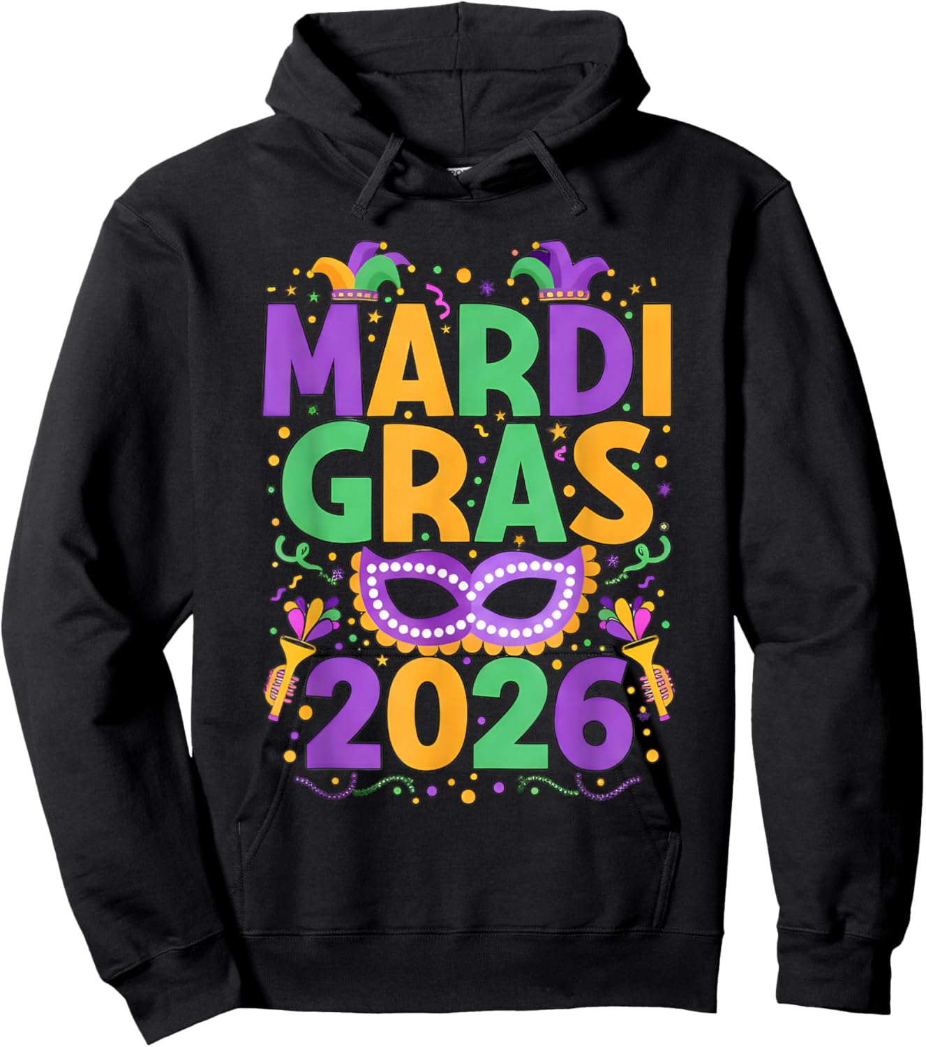 Happy Mardi Gras 2026 Costume New Orleans Matching Men Women Hoodie - Hoodie | Black