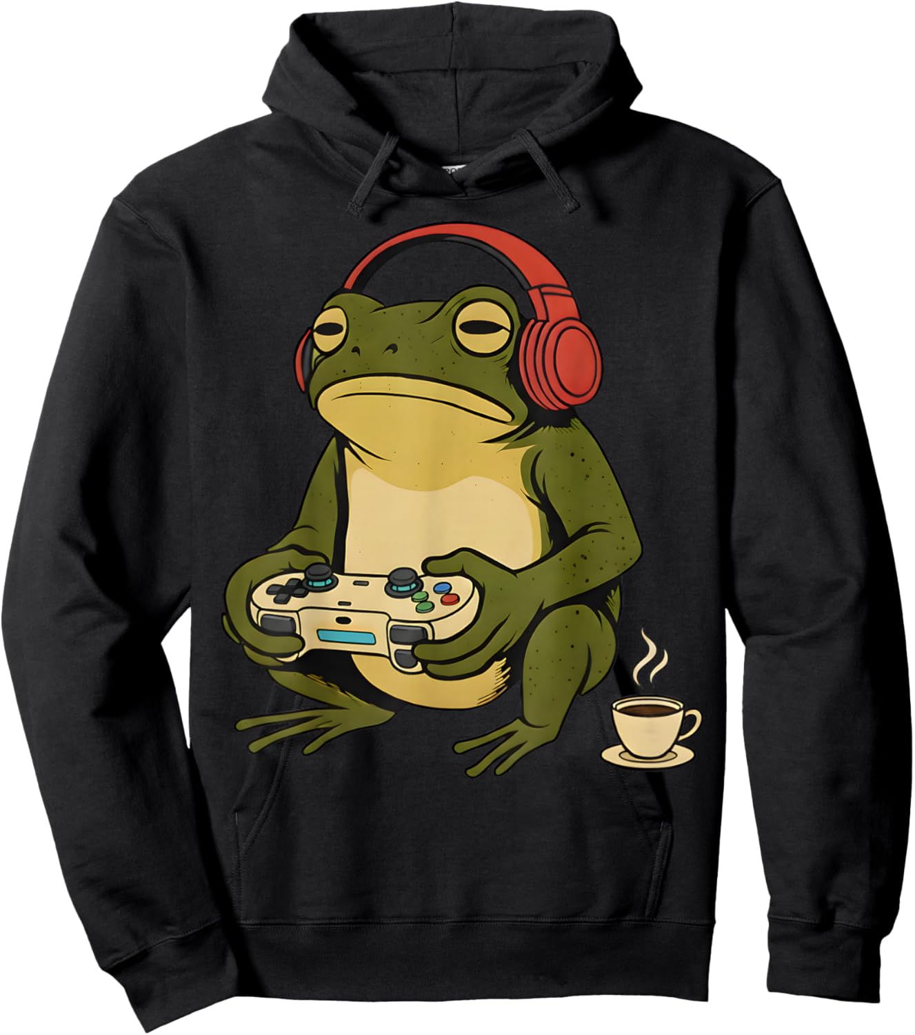 Funny Vintage Japanese Gamer Frog Art Men Women Boys Gaming Hoodie - Hoodie | Black