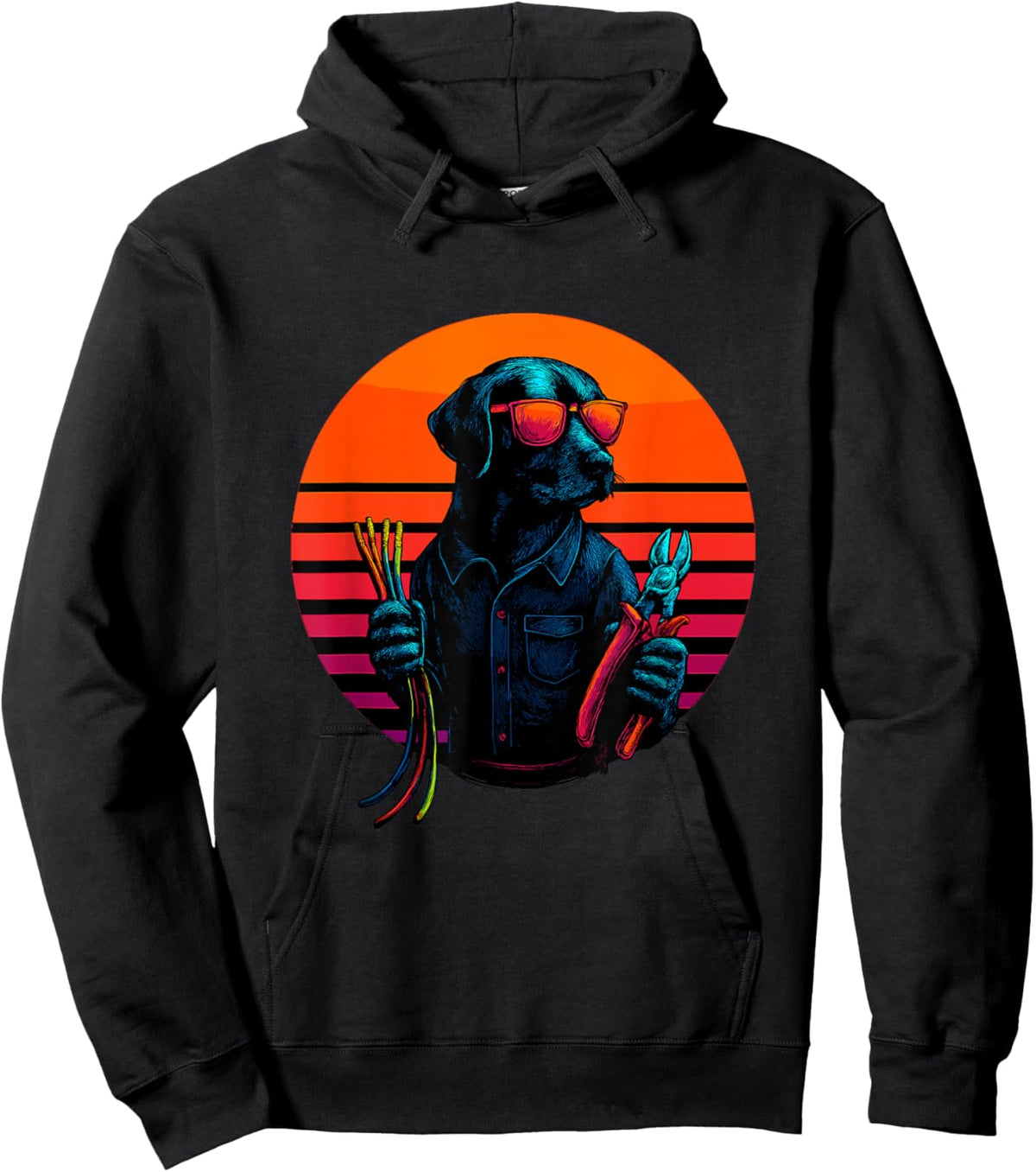 Retro Dog with Cable Wiring Electrician Hoodie - Hoodie | Black
