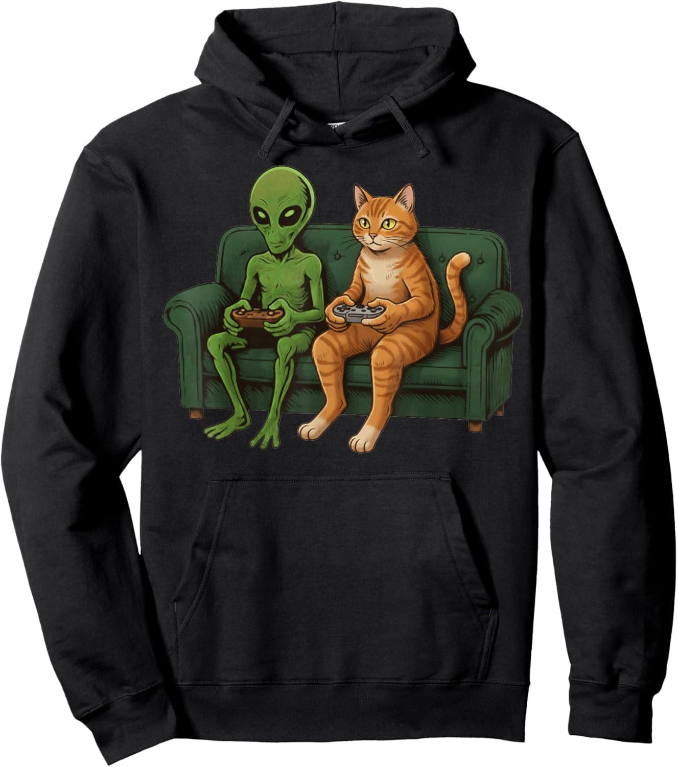 Funny Cat and Alien Gaming. Cool Space Pet Lovers Hoodie - Hoodie | Black