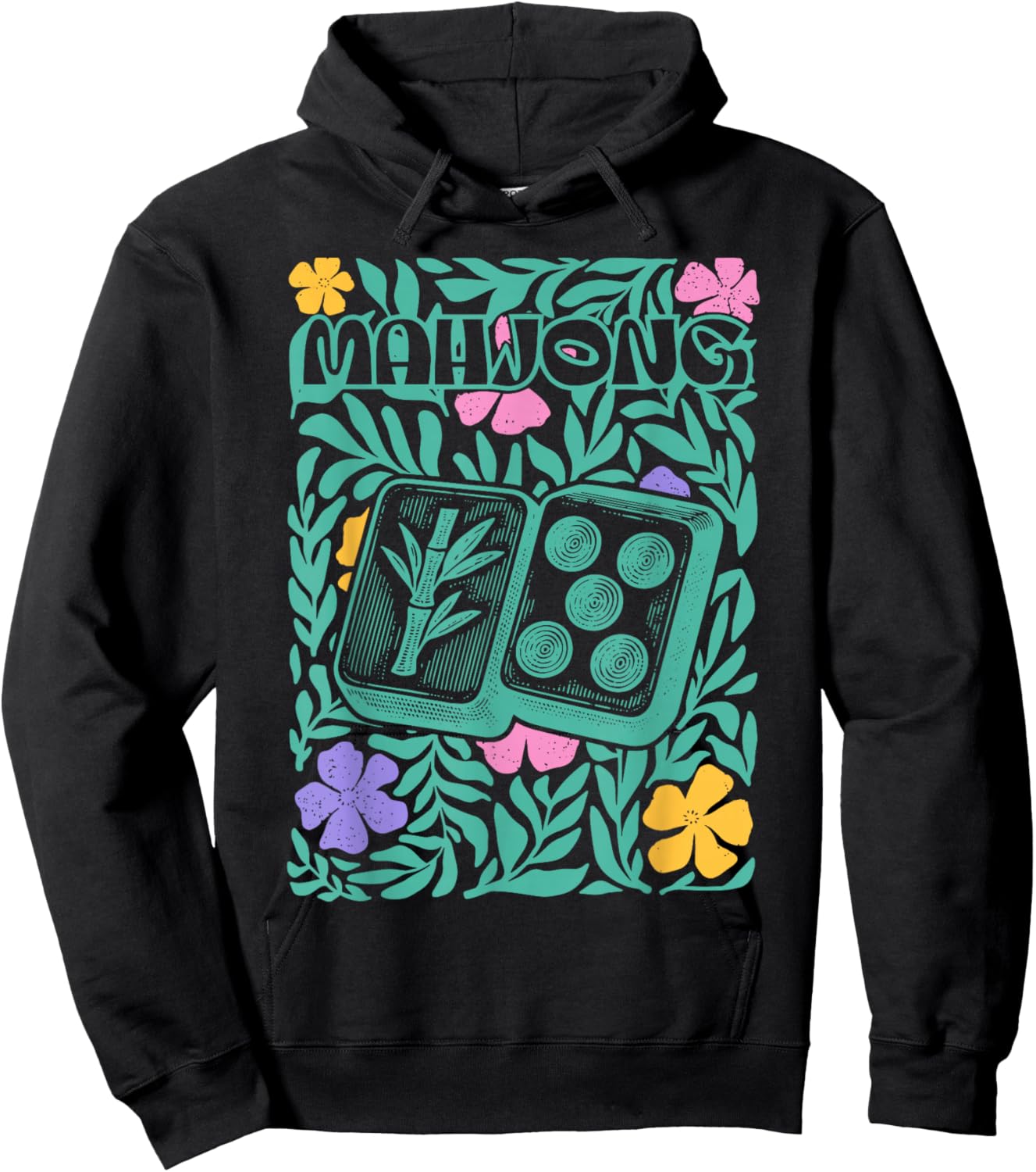 Boho Floral Mahjong Player Matching Mahjong Club Game Set Hoodie - Hoodie | Black