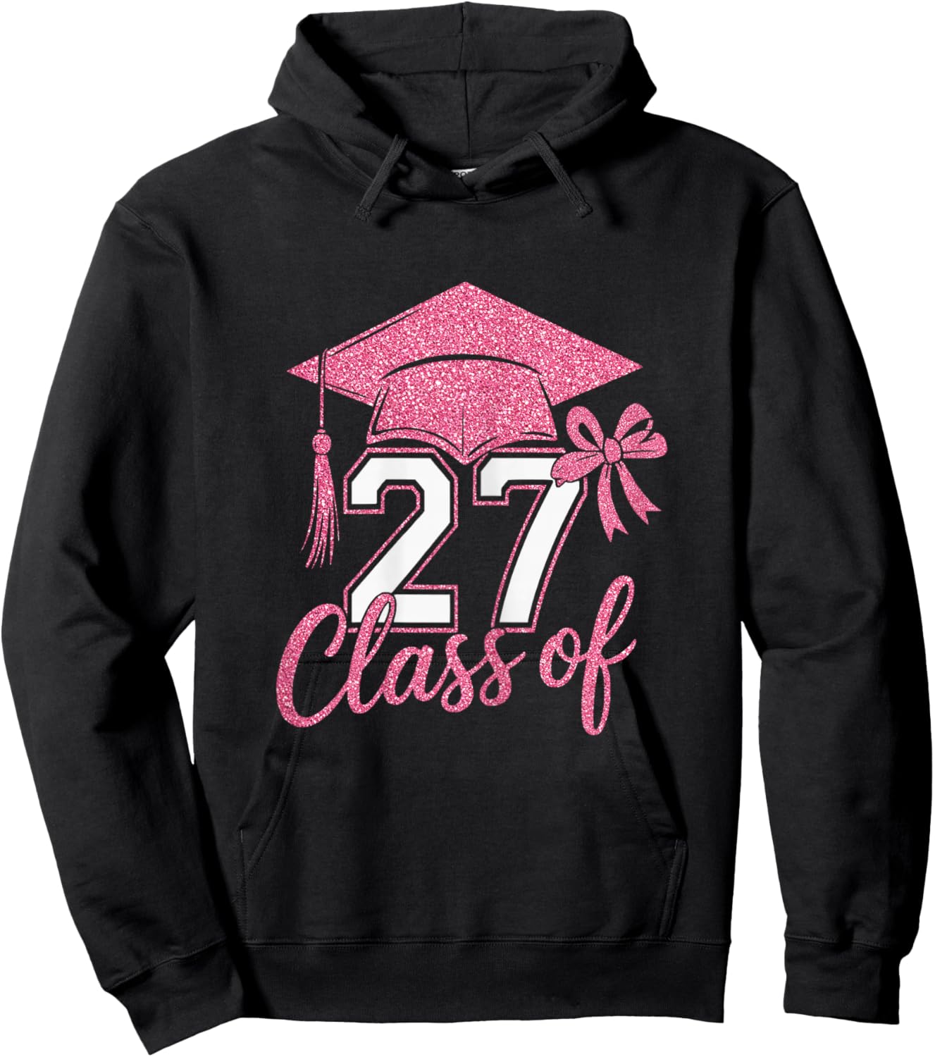 Stylish Senior Class of 2027 Pink Coquette Bow Women Girls Hoodie - Hoodie | Black