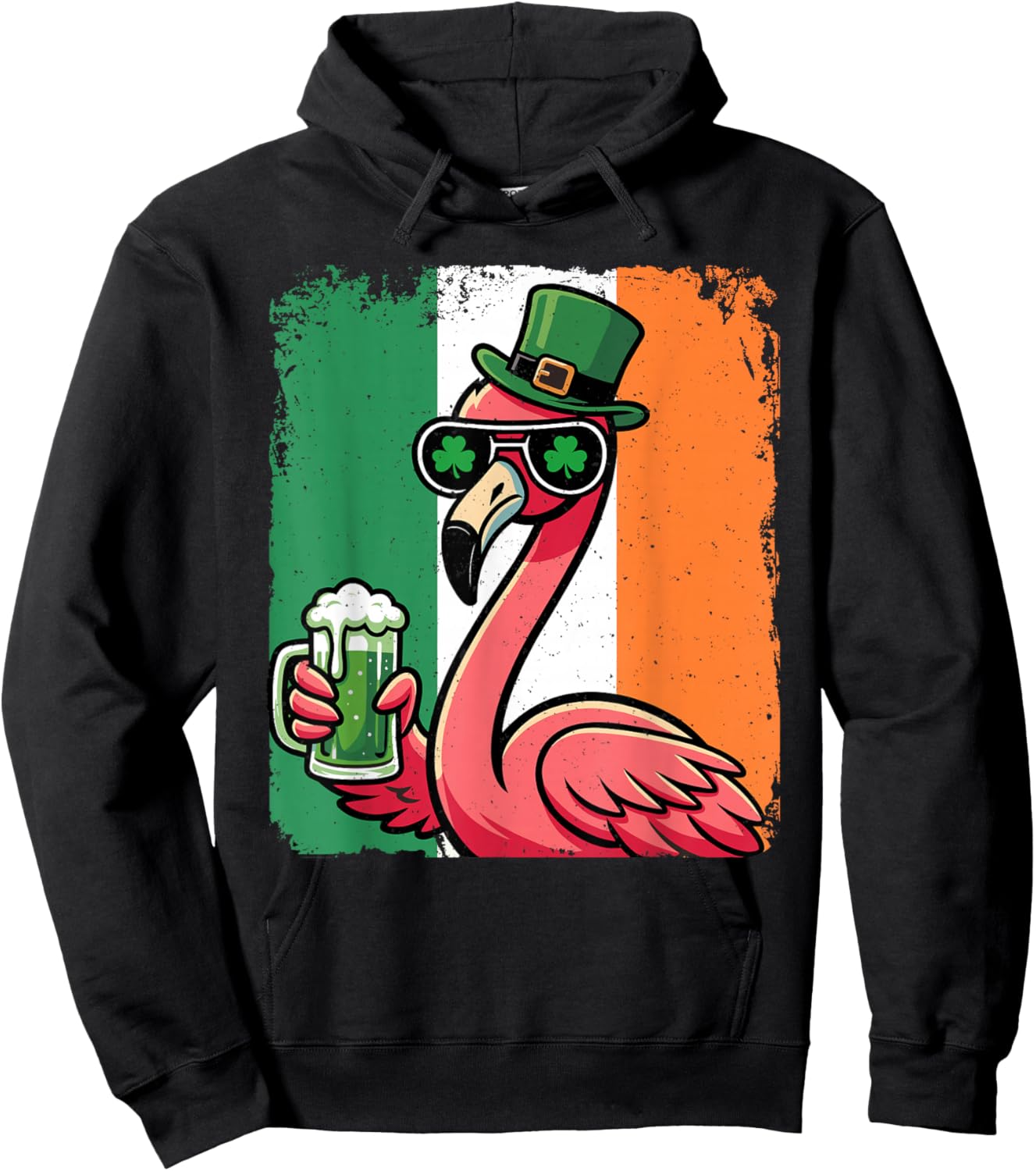 Flamingo St Patty's Shamrock Beer Funny St Patrick's Day Hoodie - Hoodie | Black