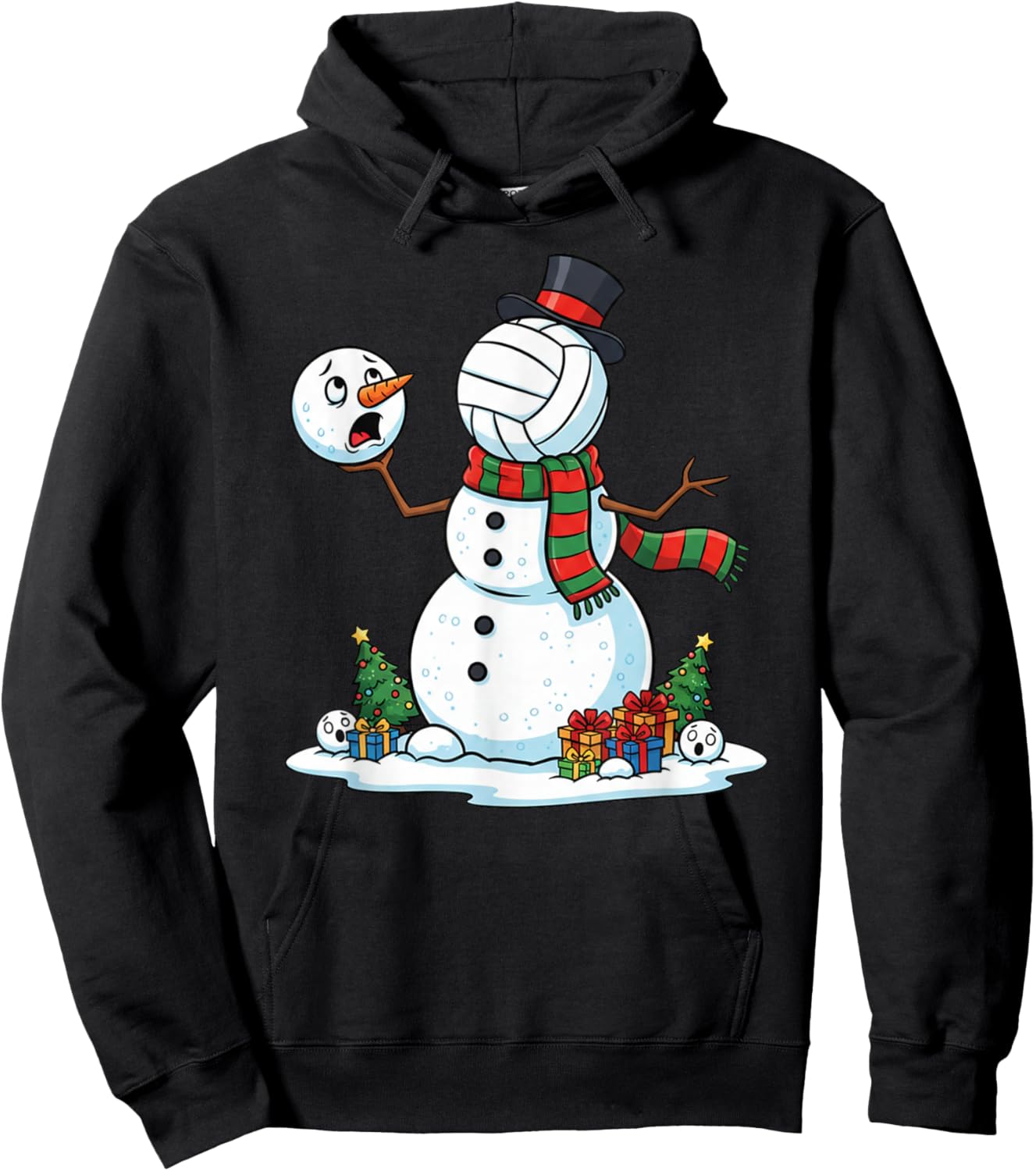 Funny Christmas Volleyball Snowman Xmas Kids Hoodie - Hoodie | Black