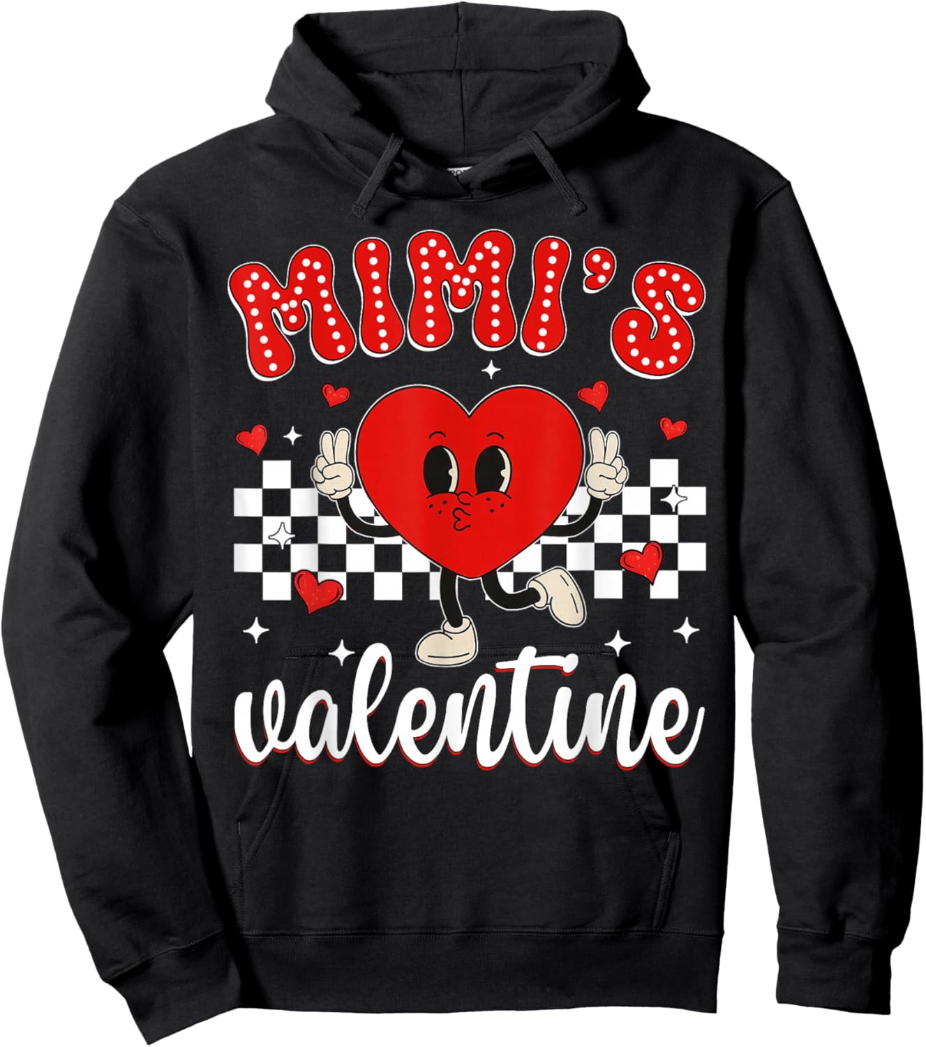 Mimi's Valentine Heart Cute Kids Retro Groovy Boy Girl Hoodie - Hoodie | Black