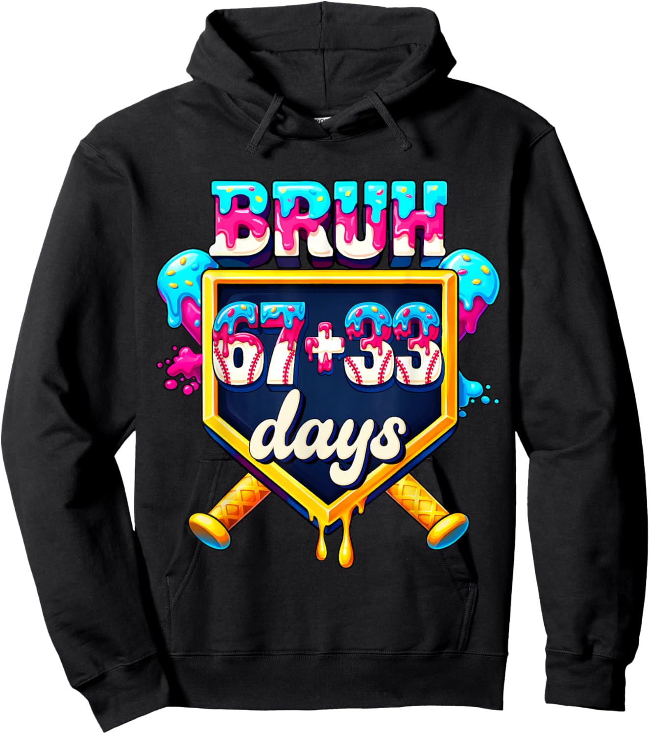 Happy 67+33 Days of School Baseball Drip 100th Day of School Hoodie - Hoodie | Black