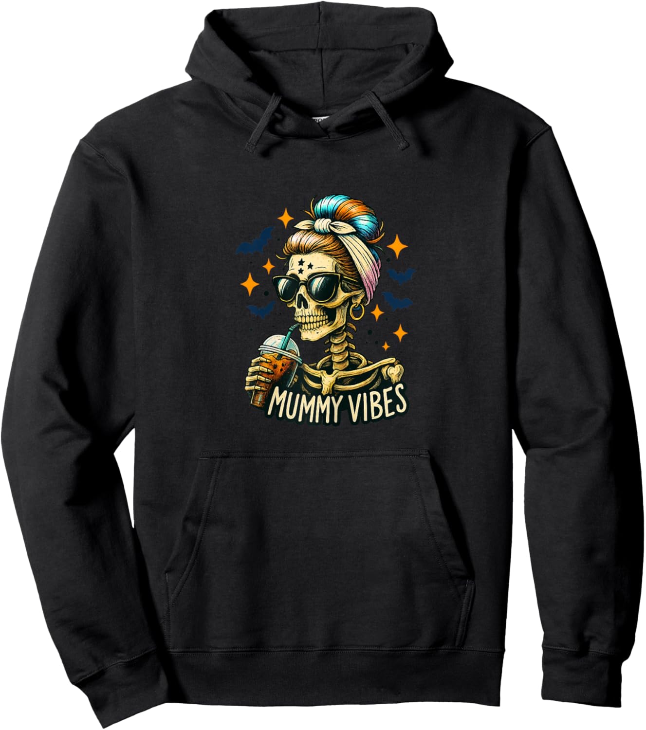 Spooky Mummy Skeleton Coffee Vibes Halloween Mom Product Hoodie - Hoodie | Black