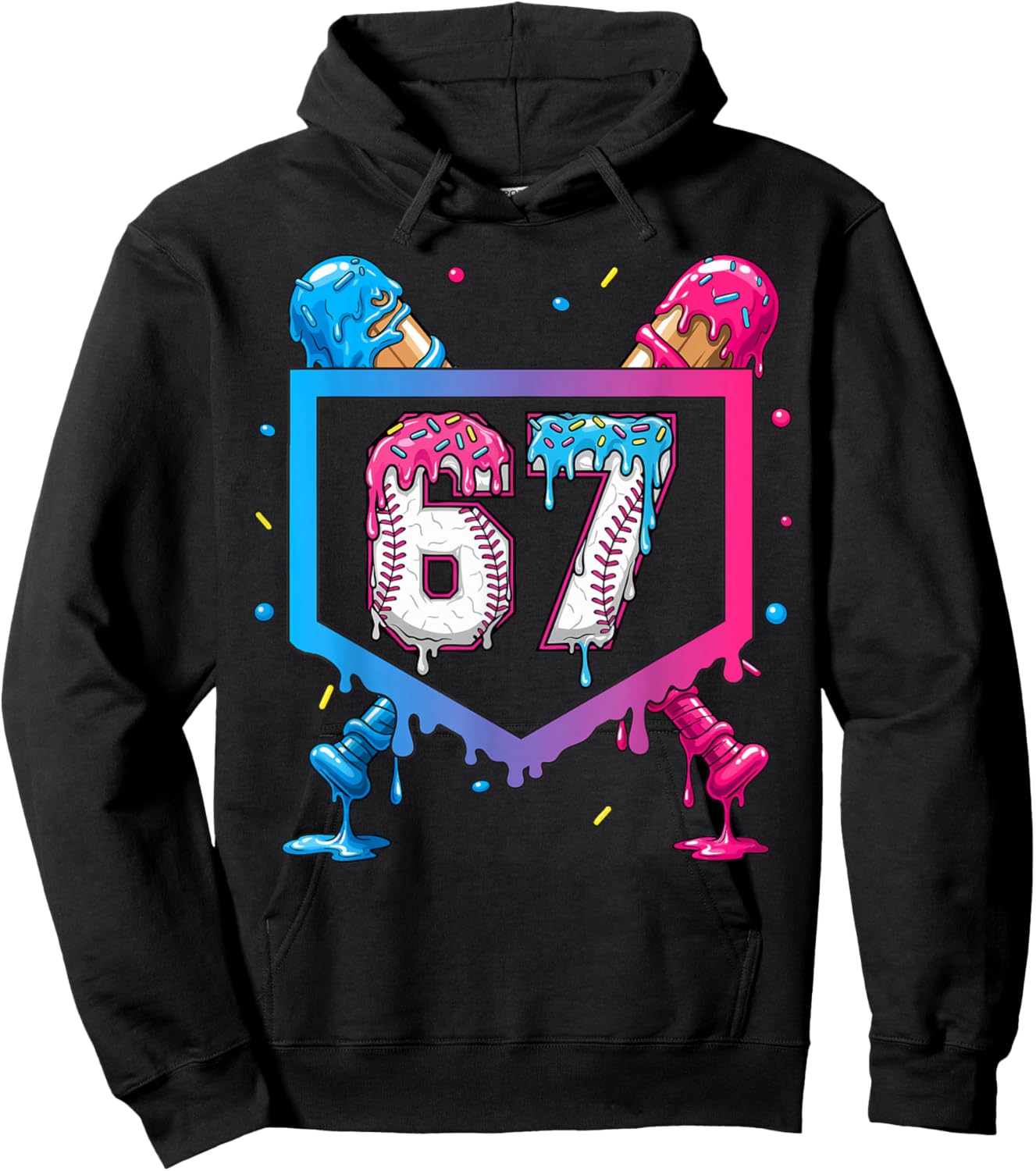 Baseball Ice Cream Drip Number 67 Player 67th Birthday Hoodie - Hoodie | Black