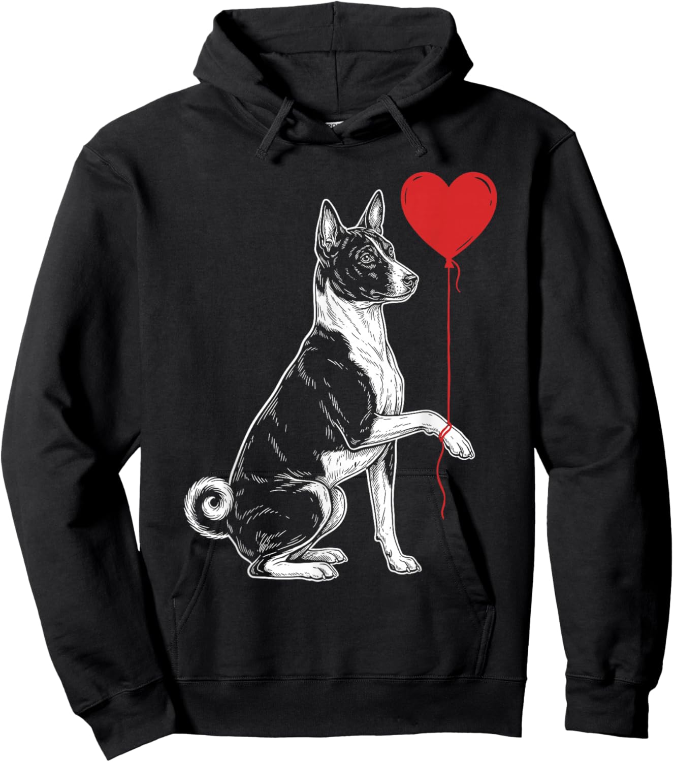 Basenji Lover Dog Art Holding Heart Valentines Hoodie - Hoodie | Black