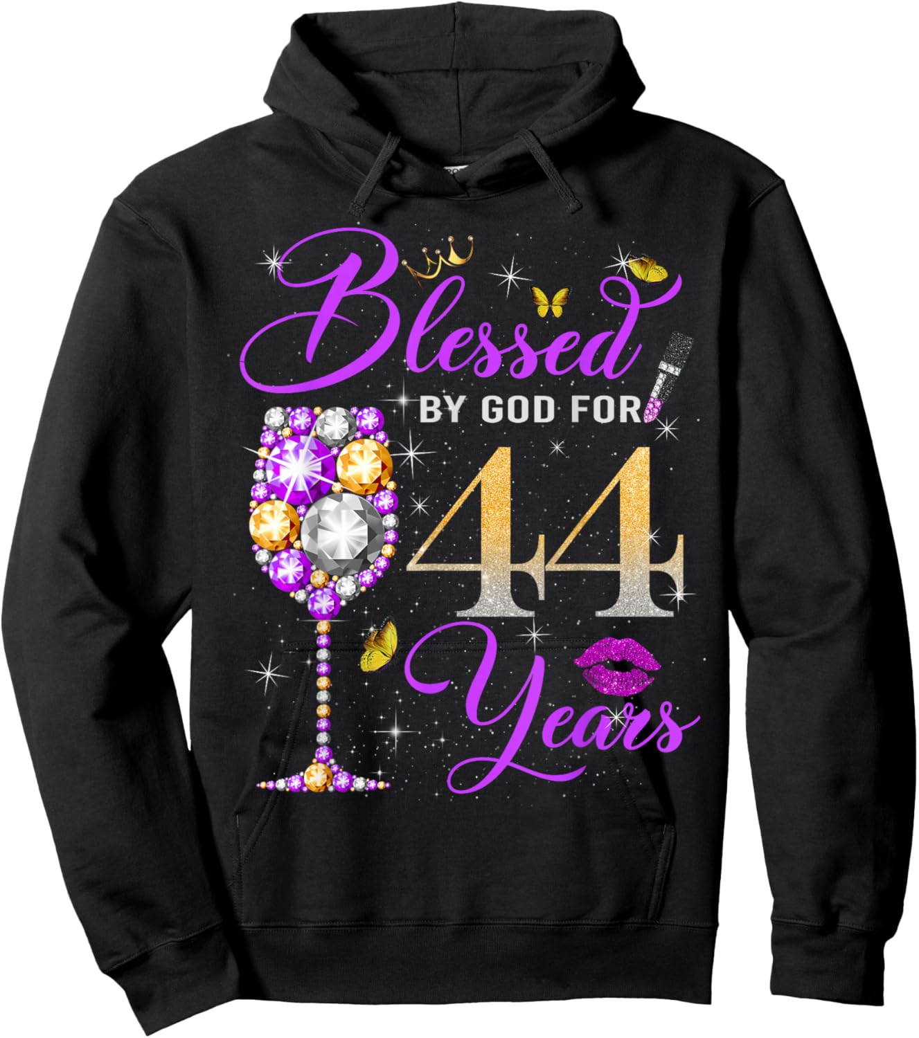 Blessed by God for 44 Years Old Women 44th Birthday Queen Hoodie - Hoodie | Black