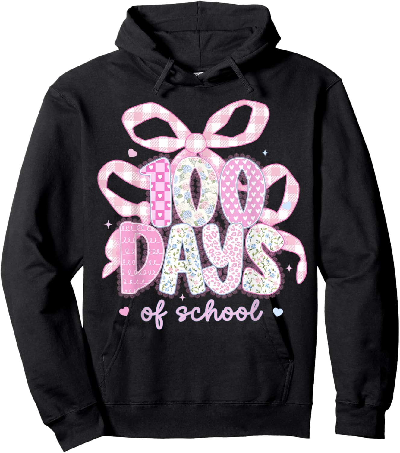 100 Days of School Coquette Bow 100th Day Girly Outfits Hoodie - Hoodie | Black