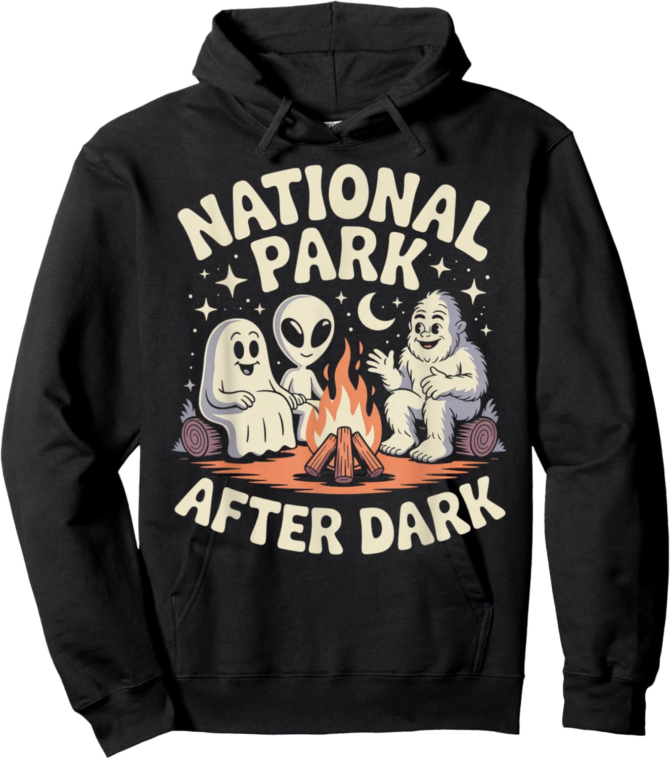 National Park After Dark Camping Alien Bigfoot Ghost Hoodie - Hoodie | Black