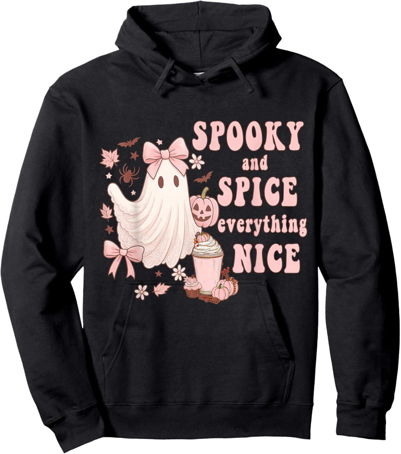 Spooky and Spice Everything Nice Pink Ghost Halloween Hoodie - Hoodie | Black