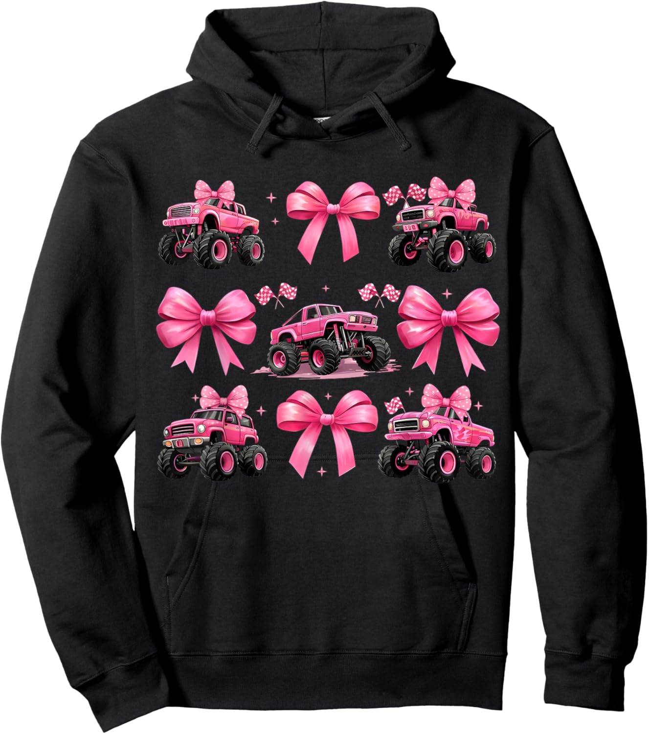Monster Truck 4 Wheeler Offroad Girl Coquette Bow Pink Mom Hoodie - Hoodie | Black