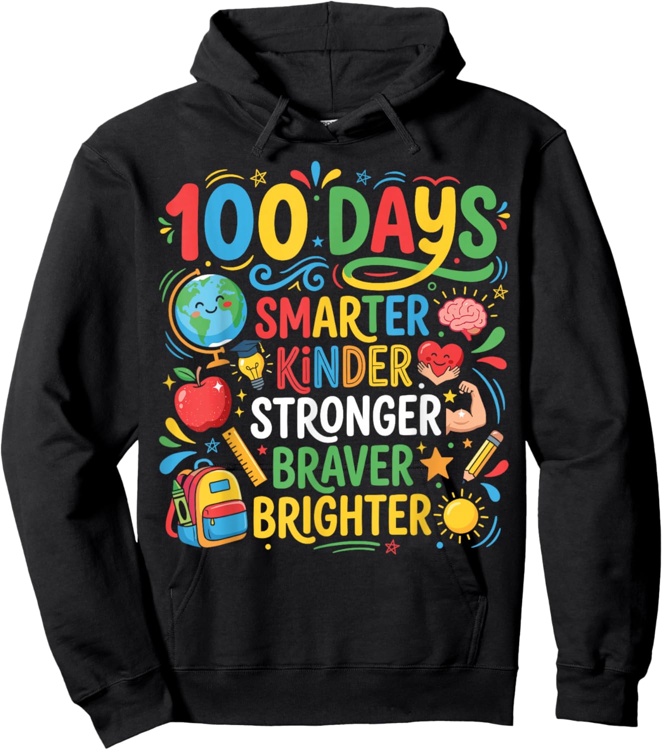 Happy 100 Days of School 100th Day of School Kids Boys Girls Hoodie - Hoodie | Black