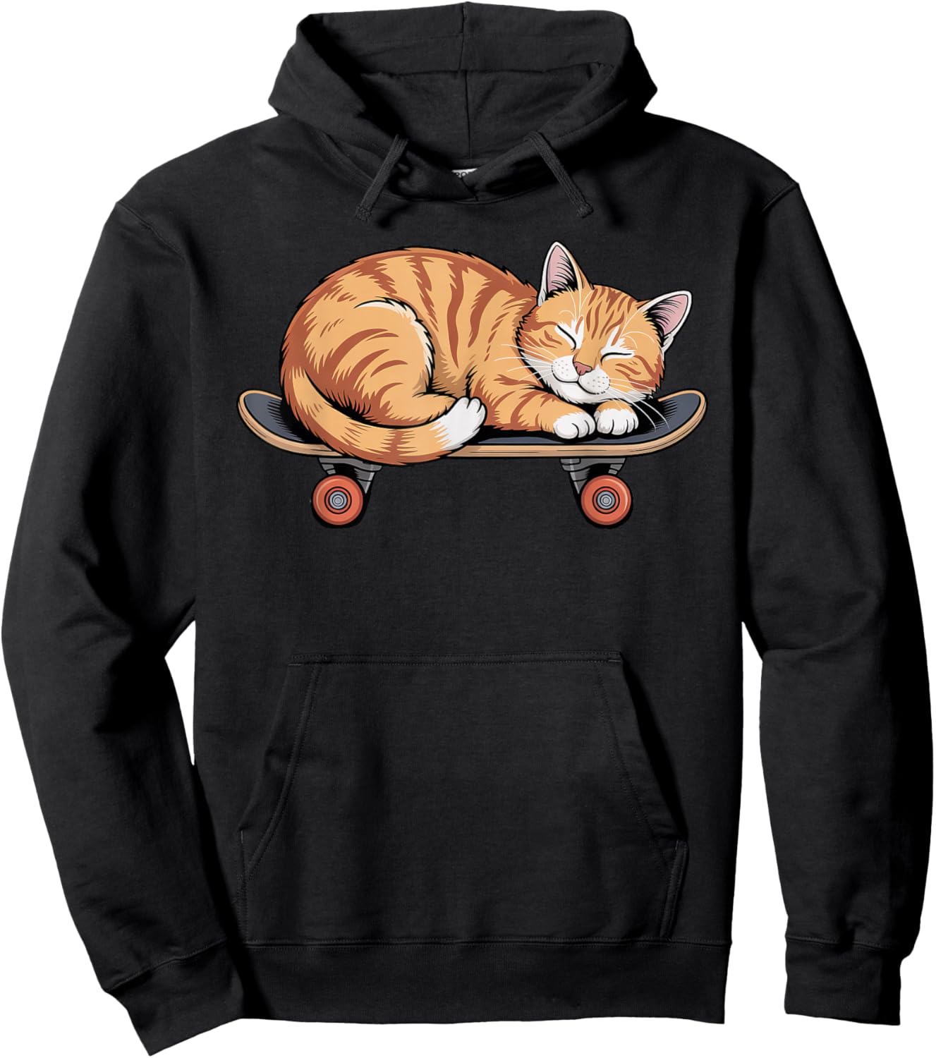 Funny Orange Cat Sleeping On A Skateboard Skateboarding Hoodie - Hoodie | Black