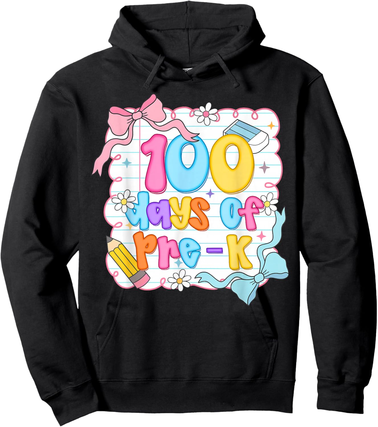 Preppy 100 Days of Pre-K Teacher Kids Coquette Bow Hoodie - Hoodie | Black