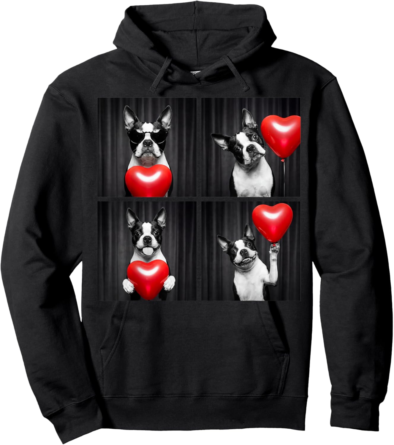 Funny Boston Terrier Photobooth Dog Lover Design Valentines Hoodie - Hoodie | Black