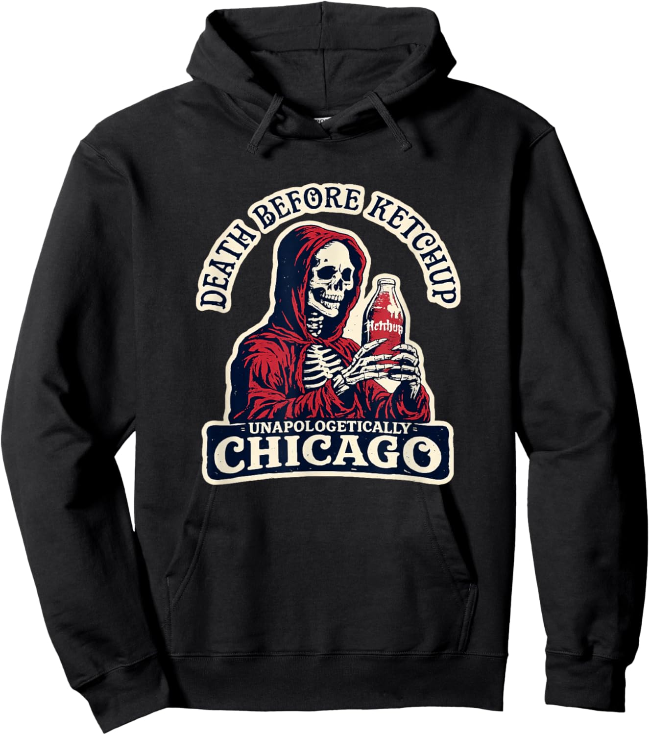 Grim Reaper Death Before Ketchup - Funny Chicago Hot Dog Hoodie - Hoodie | Black