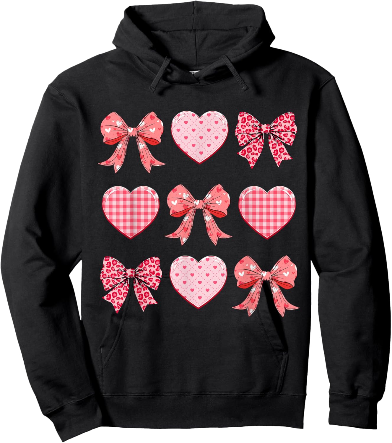 Valentines Day Hearts Coquette Bow Women Girls Boys Hoodie - Hoodie | Black