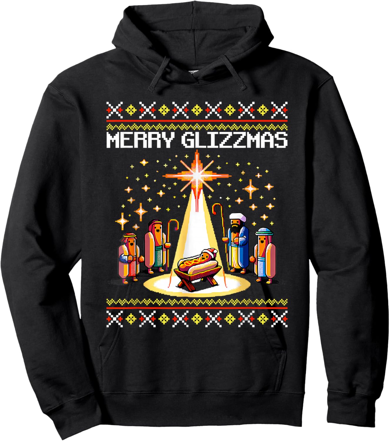 Merry Glizzmas Tacky Funny Merry Christmas Hotdogs Hoodie - Hoodie | Black