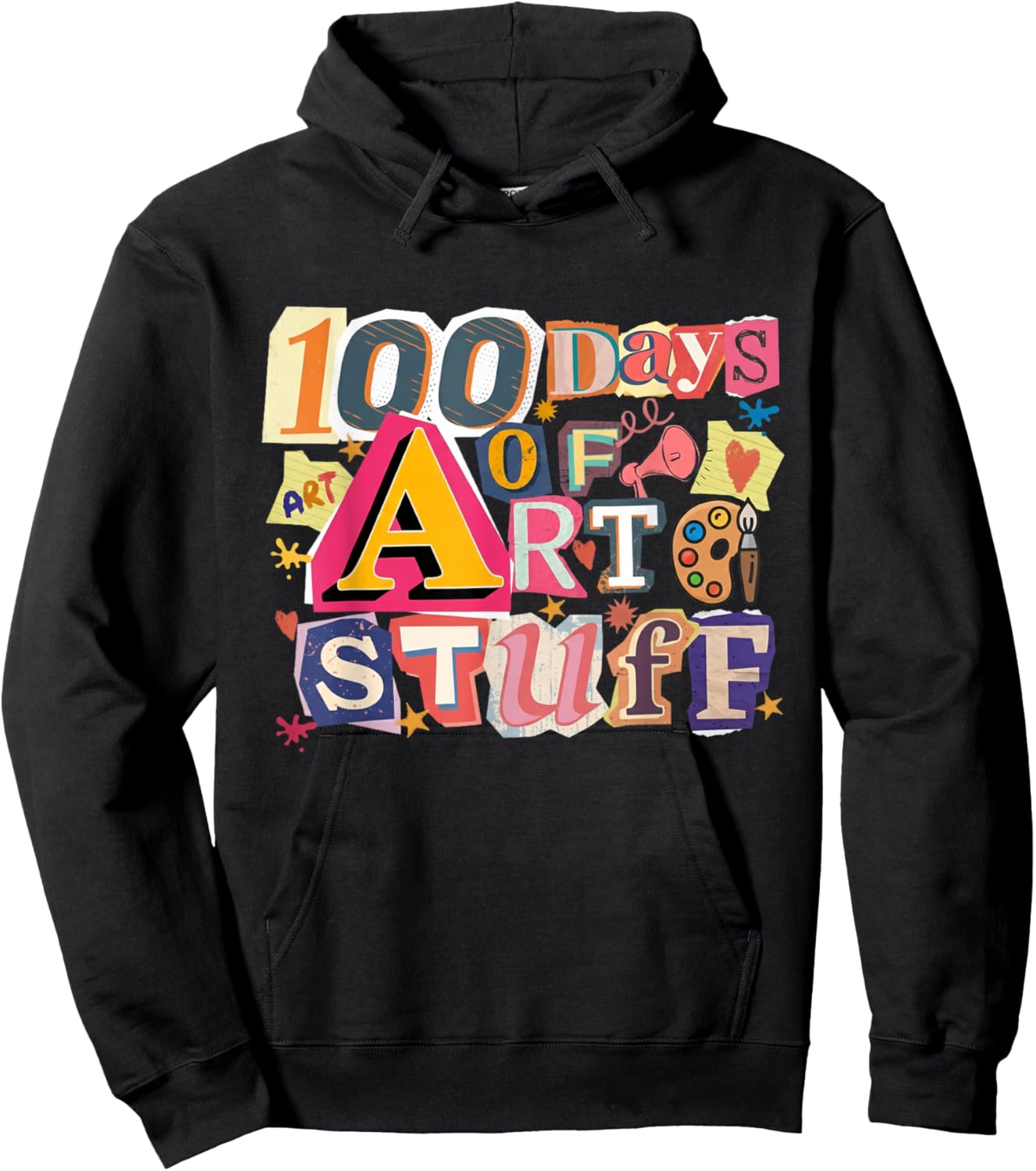 100 Days of Art Stuff Art Teacher 100th Day of School Hoodie - Hoodie | Black