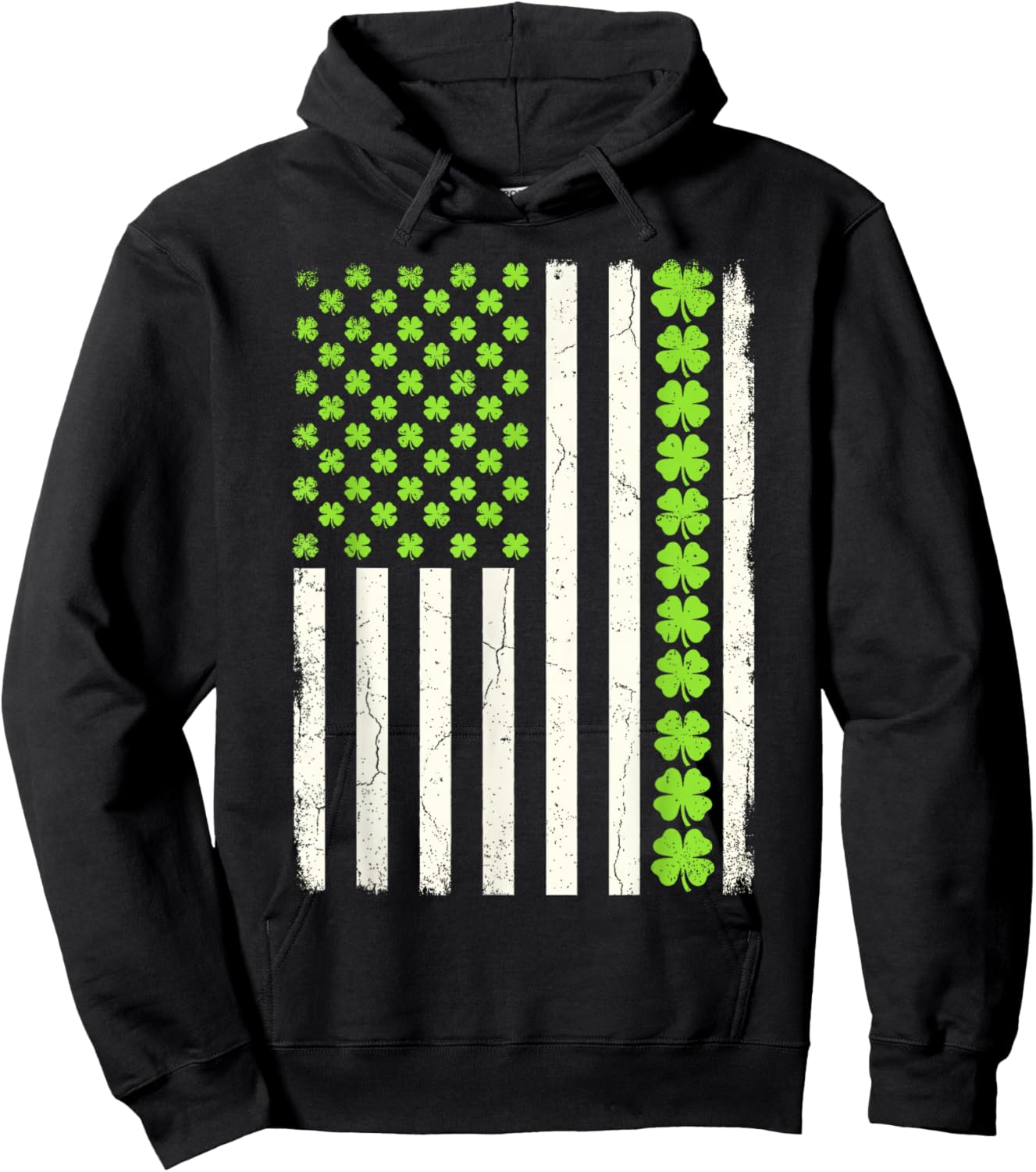 Lucky Shamrocks American Flag St Patrick's Day Men Women Hoodie - Hoodie | Black