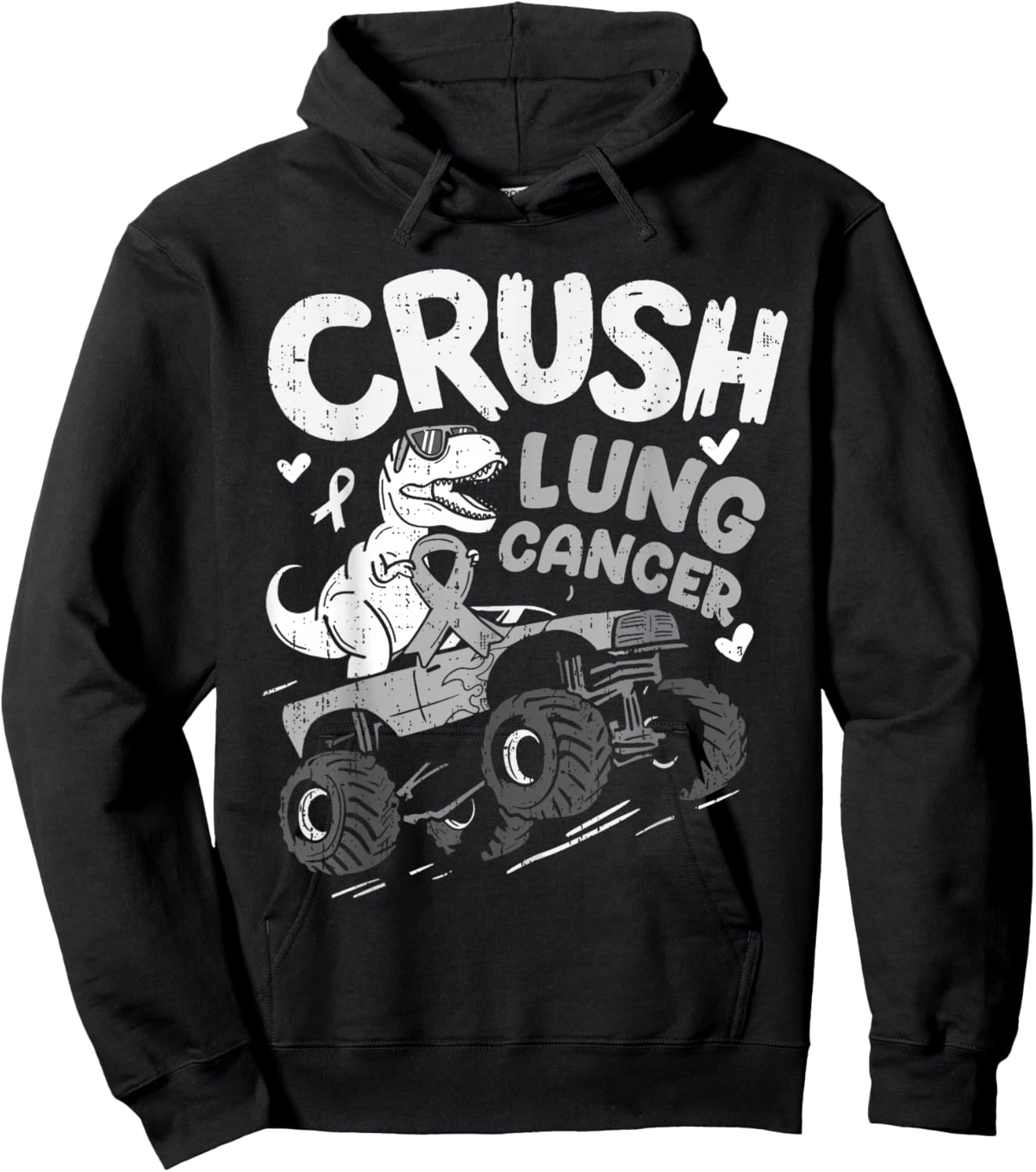 Crush Lung Cancer Awareness Dino T Rex White Ribbon Boy Kids Hoodie - Hoodie | Black