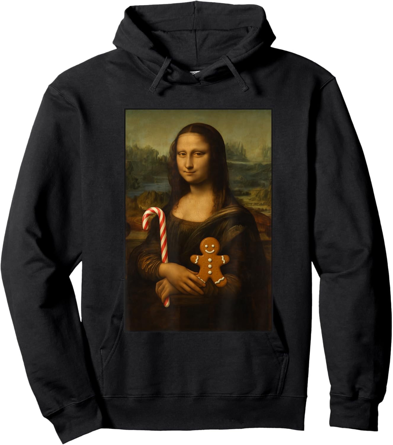 Mona Lisa Candy Gingerbread Cane Funny Christmas Art Hoodie - Hoodie | Black