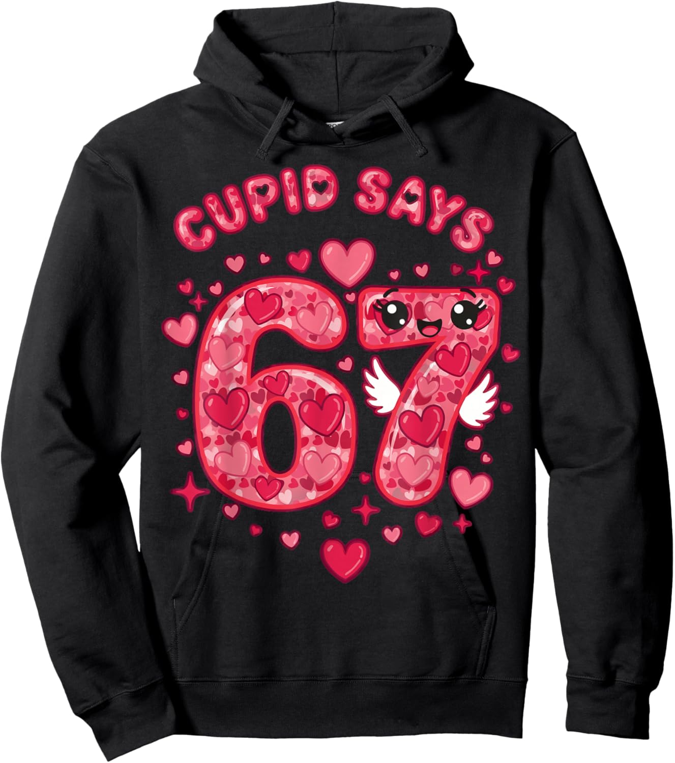 6-7 Kids Heart Six Seven Valentines Day Cupid Says 67 Hoodie - Hoodie | Black