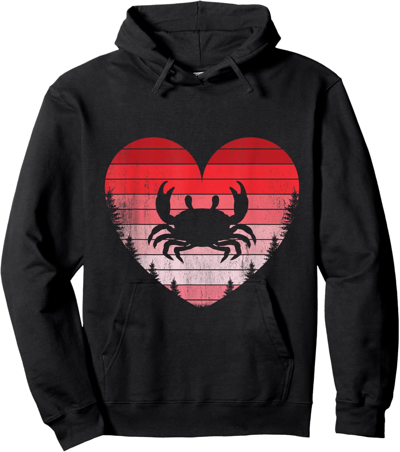 Crab Heart Love Valentines Day Vintage Retro Sunset Hoodie - Hoodie | Black