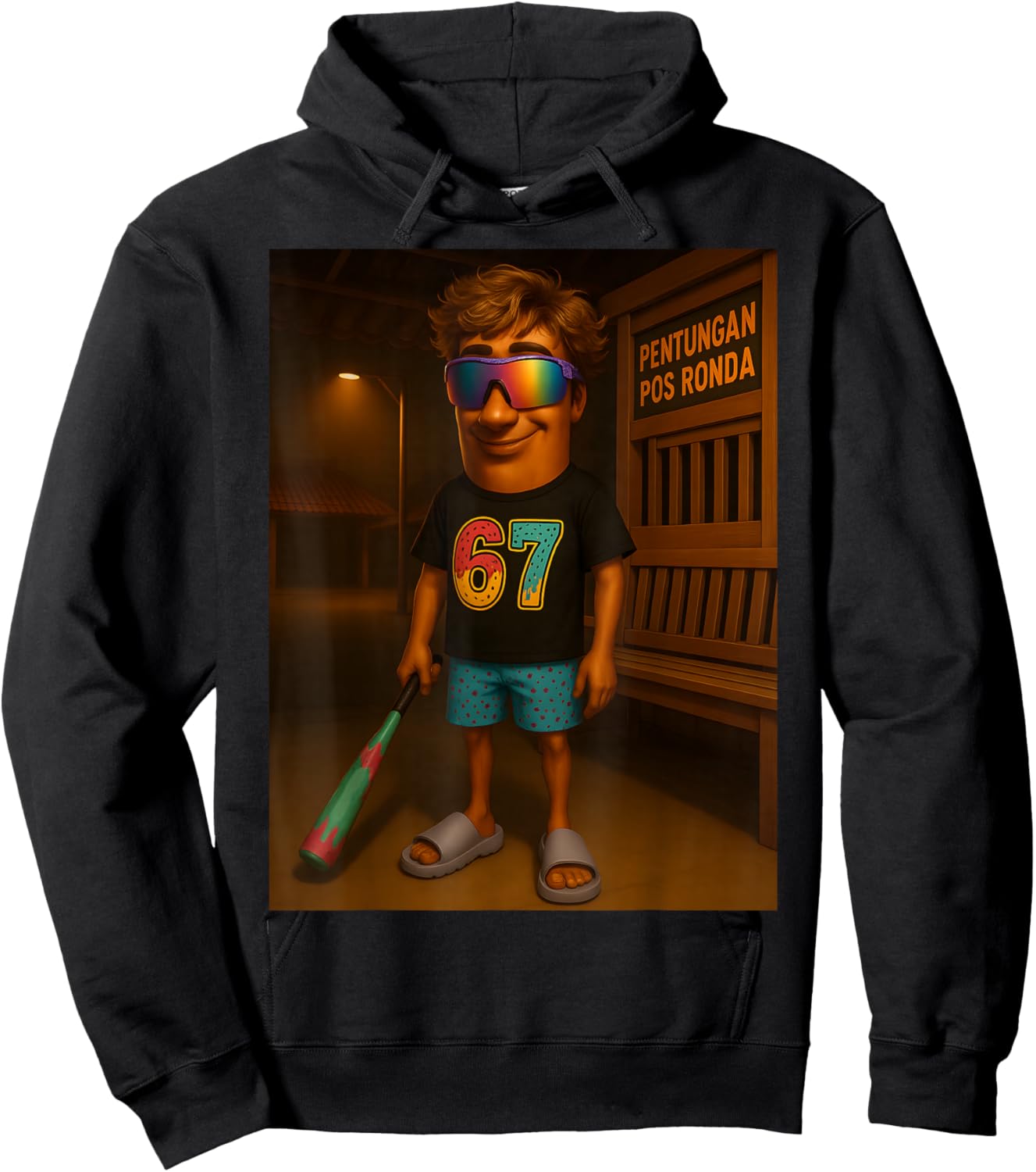 67 Ice Cream Drip Tung Tung Tung Sahur Brainrot Meme Hoodie - Hoodie | Black