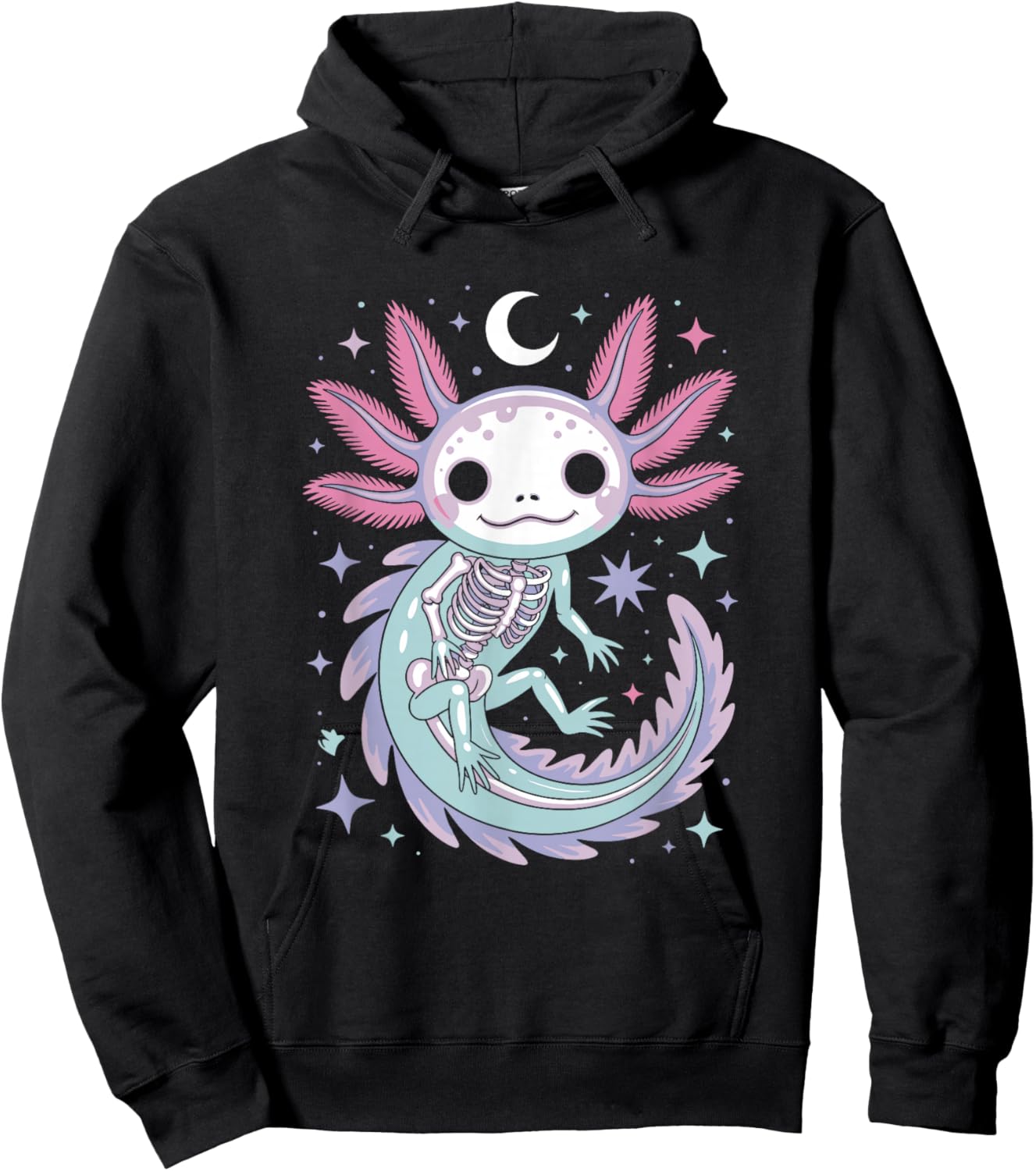 Pastel Goth Girl Kawaii Cute Skeleton Axolotl Hoodie - Hoodie | Black