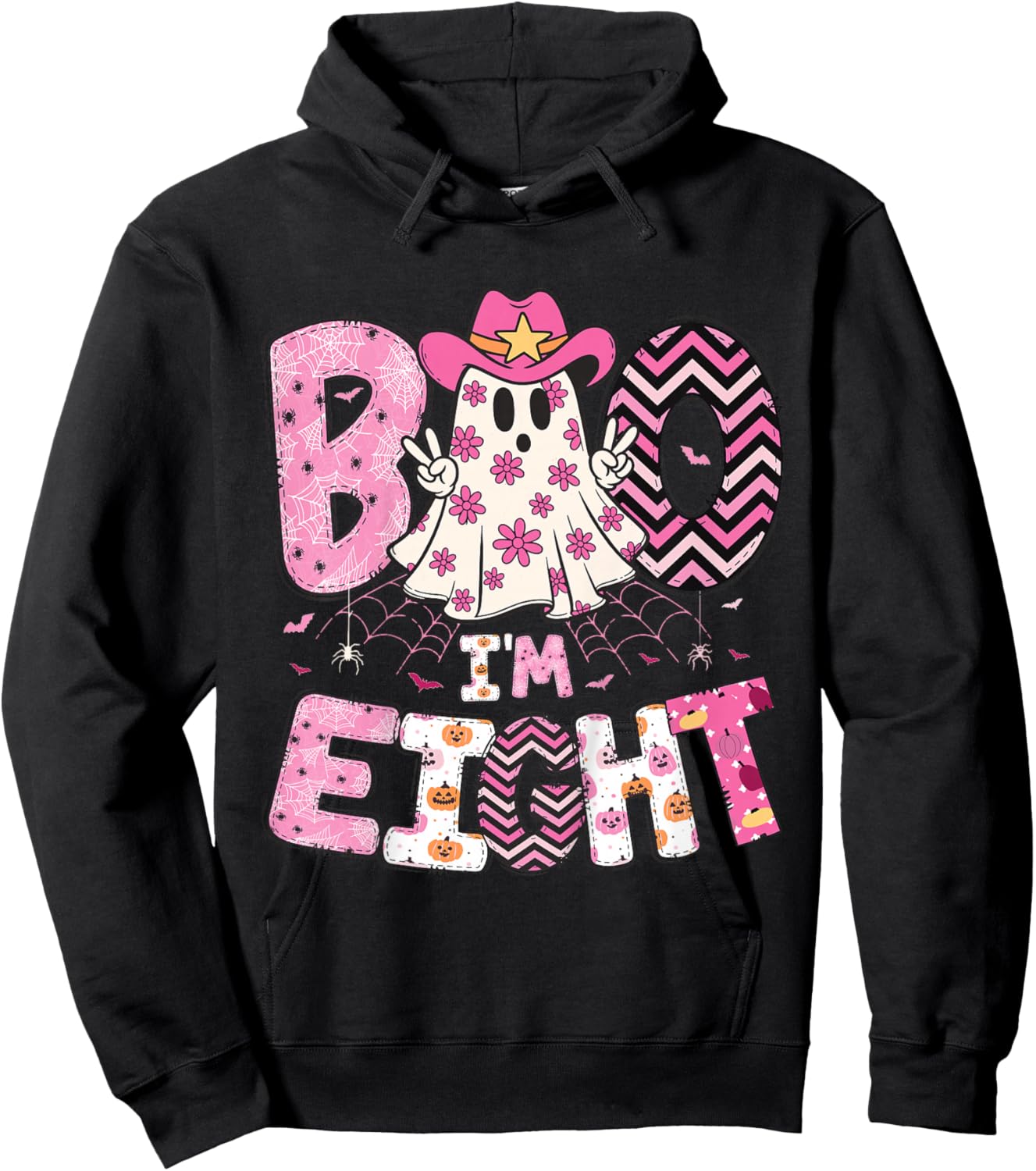 Halloween Ghost Boo I'm Eight Year 8th Birthday Eighth Girl Hoodie - Hoodie | Black