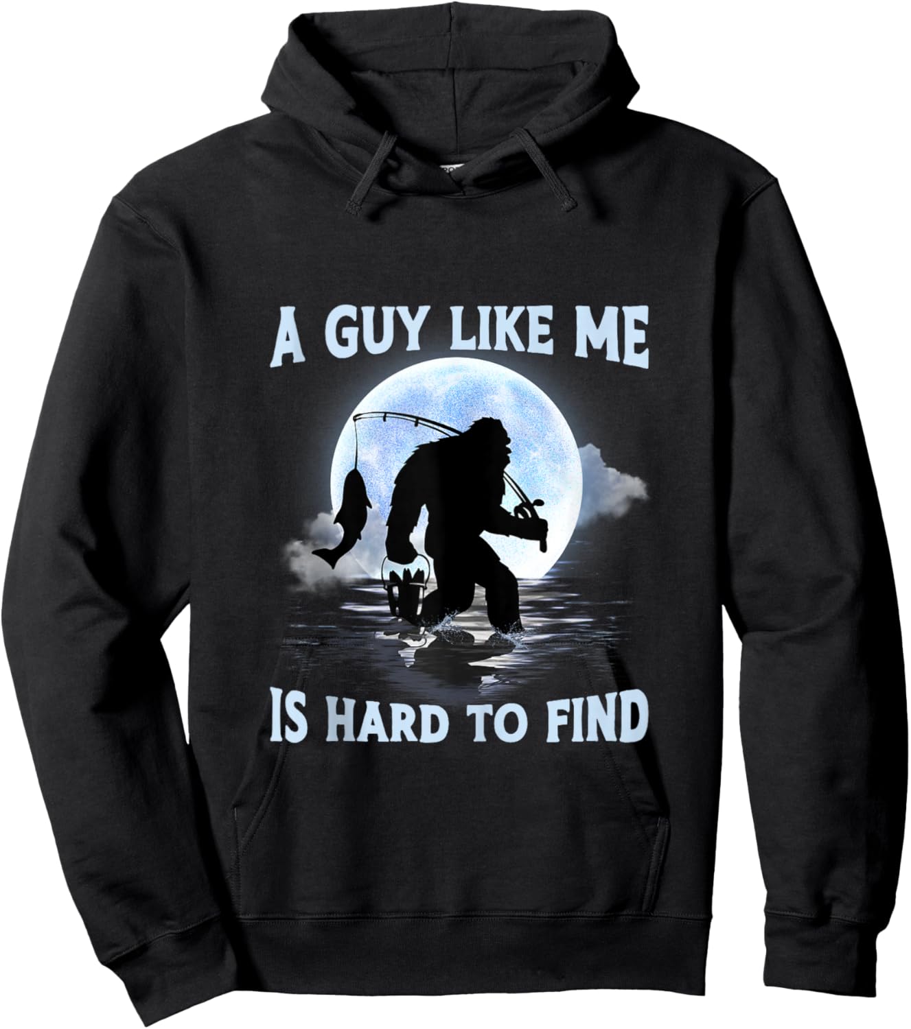 Cool Fisherman Bigfoot Fishing Funny Sasquatch Night Fishing Hoodie - Hoodie | Black