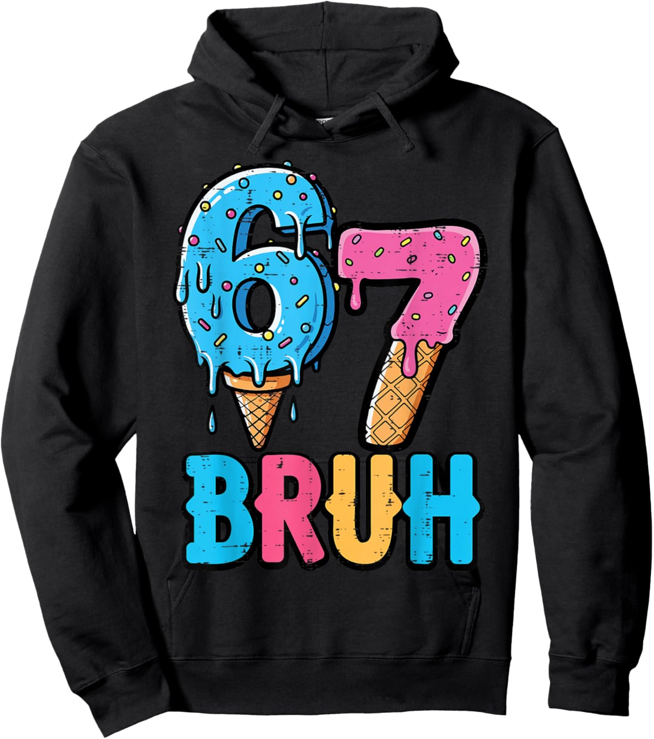 6 7 Bruh Meme Ice Cream Drip 67 Gen Alpha Kids Boys Youth Hoodie - Hoodie | Black