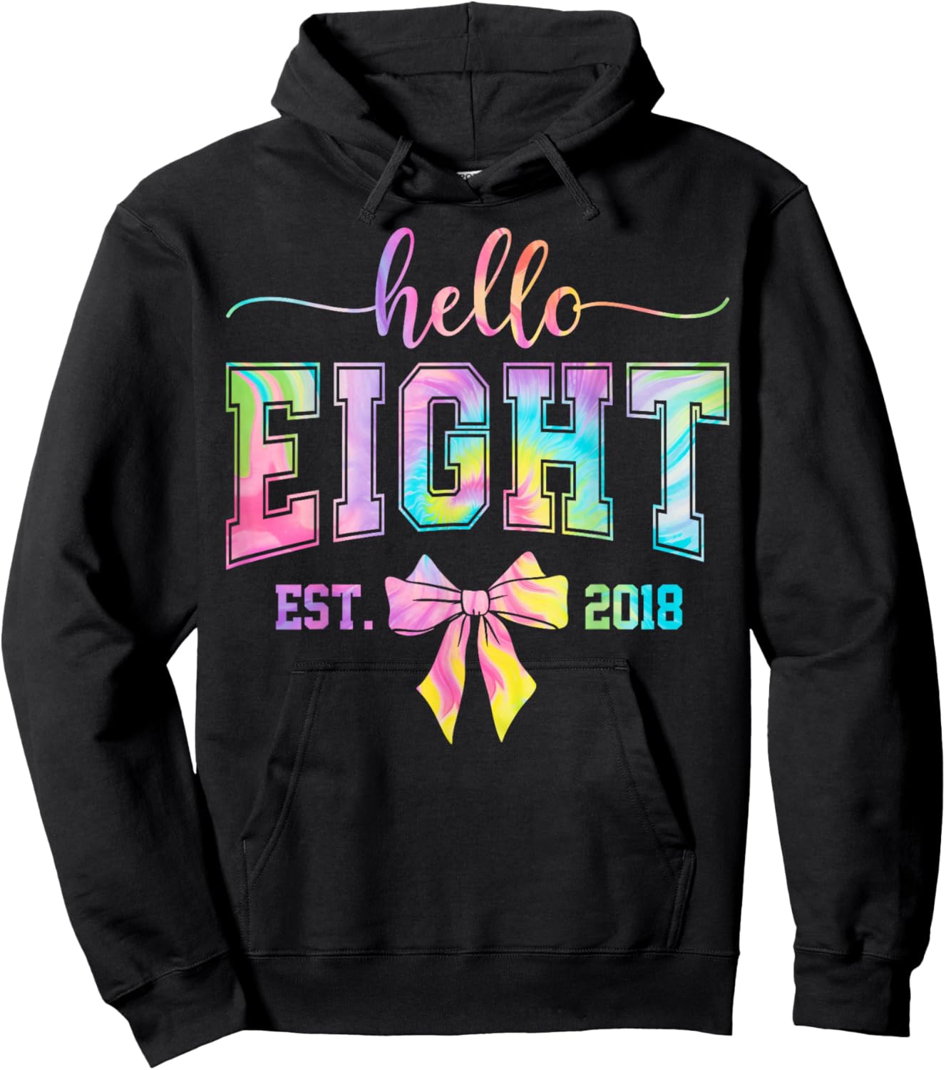 Hello Eight EST 2018 8th Birthday Coquette 8 Year Old Girl Hoodie - Hoodie | Black