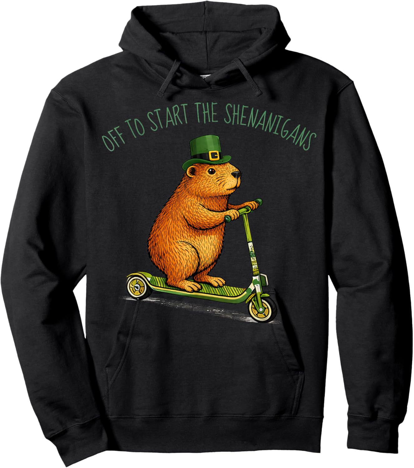 Capybara Meme St. Patrick Day Off to Start The Shenanigans Hoodie - Hoodie | Black