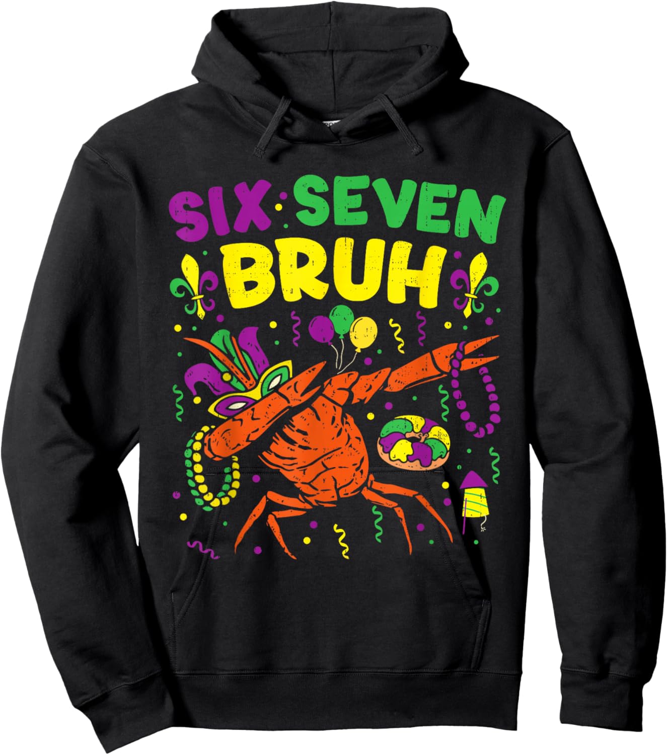 Boy Mardi Gras Six Seven Bruh Dabbing Crawfish Beads Kids Hoodie - Hoodie | Black