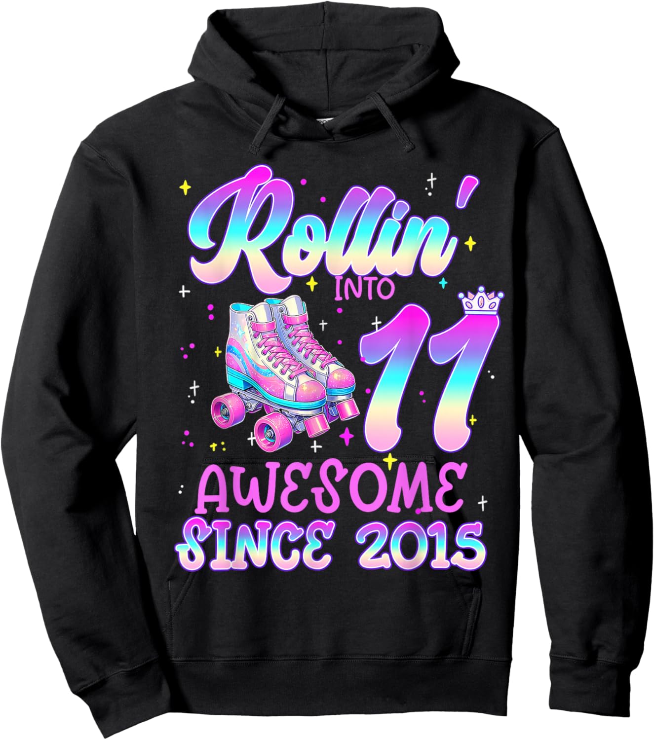 Rolling Into 11 Year Old 11th Birthday Girl Roller Skating Hoodie - Hoodie | Black