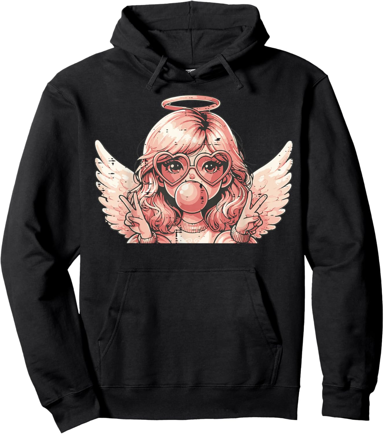 Valentines Day Angel Heart Bubblegum Girls Kids Women Hoodie - Hoodie | Black