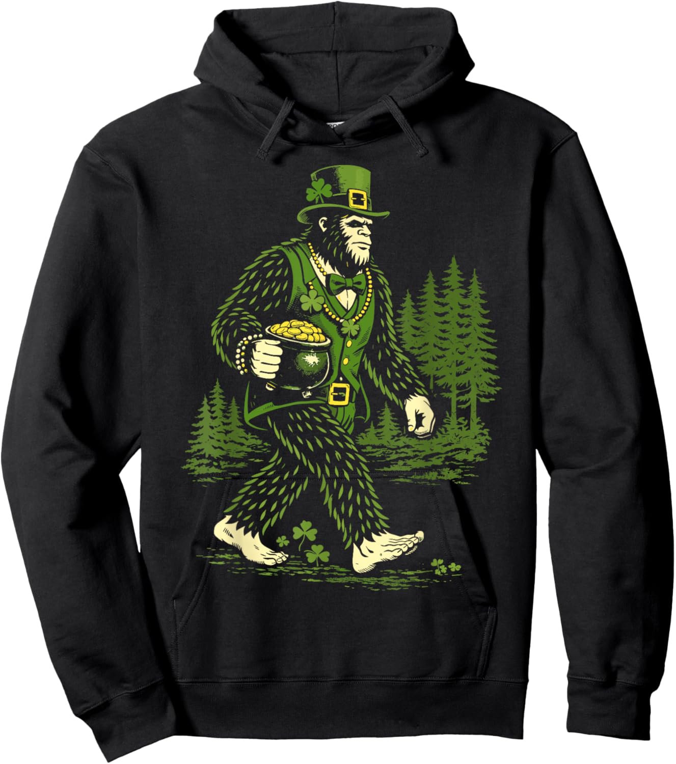Bigfoot St Patrick's Day Shamrock Sasquatch Leprechaun Hoodie - Hoodie | Black