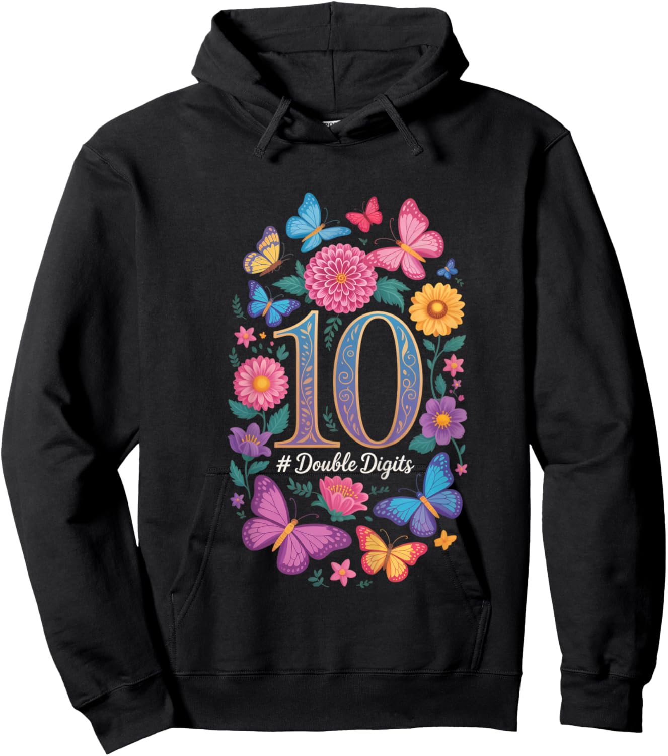 Double Digits Birthday Girl 10 Year Old 10th Birthday Hoodie - Hoodie | Black